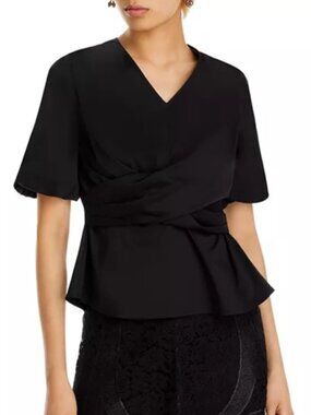 Misook Crossover Peplum Blouse Women's Sz L Designer Sophisticated Dressy Top